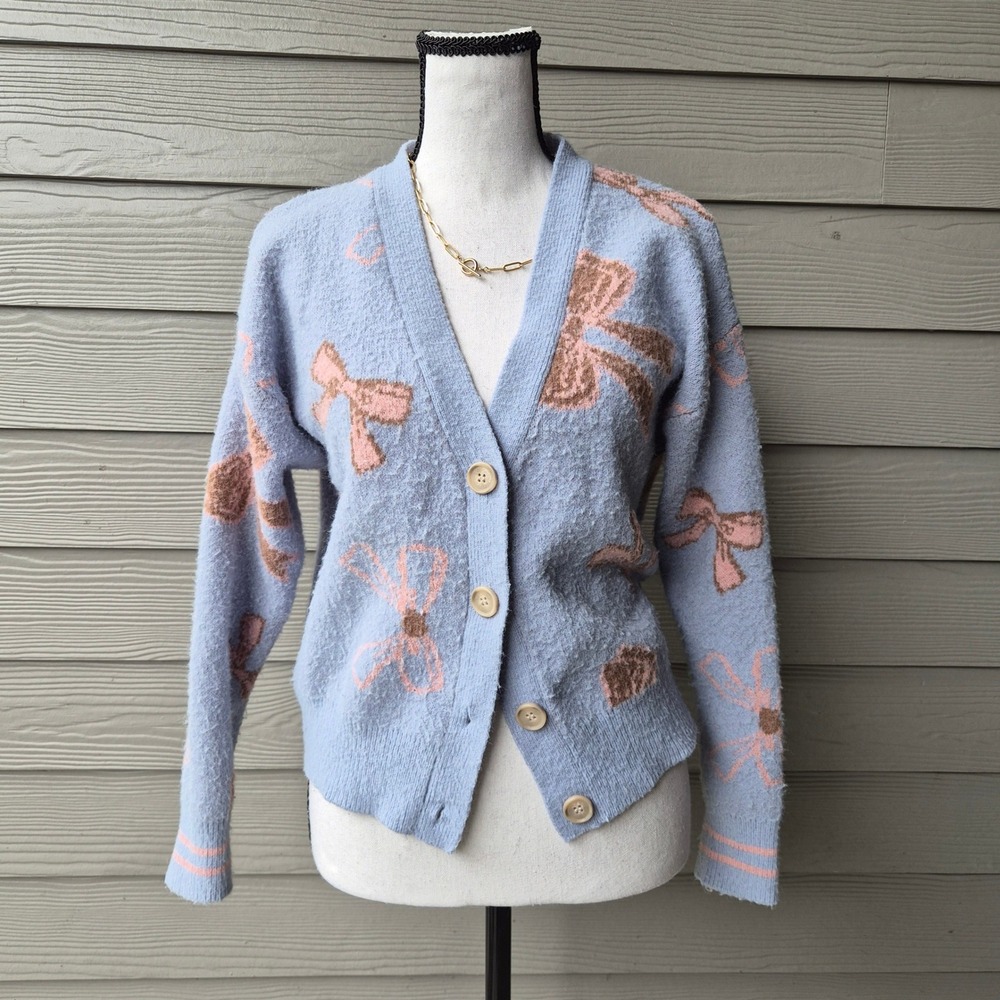 Celebrity Pink Bow Cardigan Sweater Womens Medium Coquette Soft Girl Balletcore